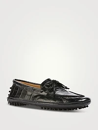Driver Croc-Embossed Leather Loafers