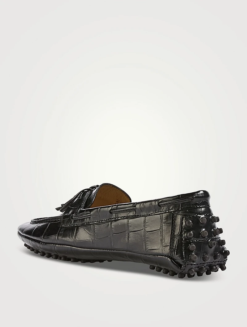 Driver Croc-Embossed Leather Loafers