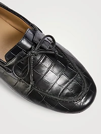 Driver Croc-Embossed Leather Loafers