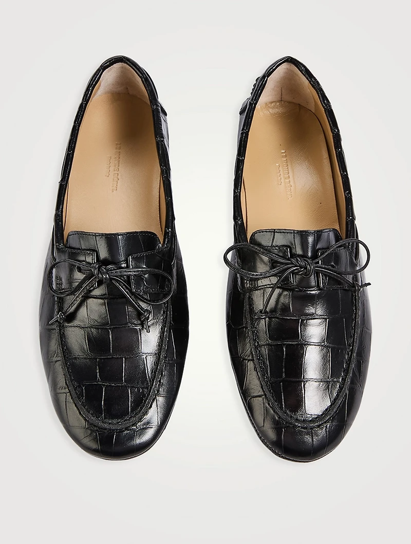 Driver Croc-Embossed Leather Loafers