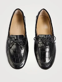 Driver Croc-Embossed Leather Loafers