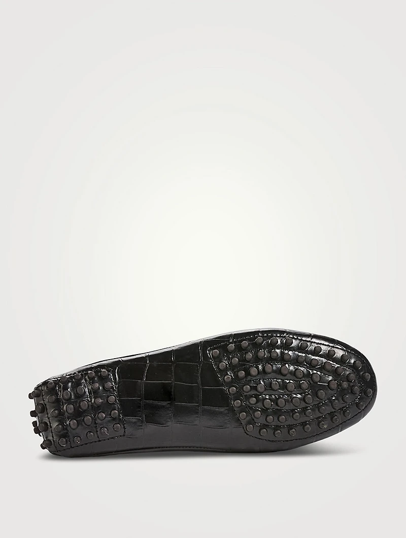Driver Croc-Embossed Leather Loafers