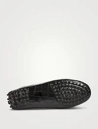 Driver Croc-Embossed Leather Loafers