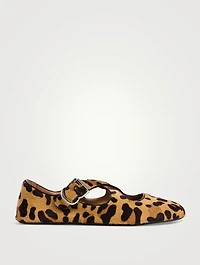 Criss Cross Calf Hair Ballet Flats Leopard Print