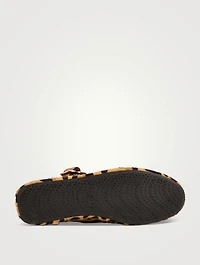 Criss Cross Calf Hair Ballet Flats Leopard Print