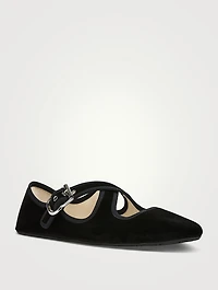 Criss Cross Velvet Ballet Flats