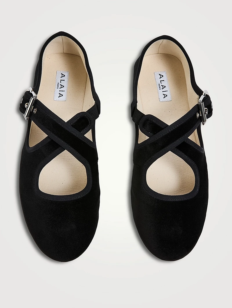 Criss Cross Velvet Ballet Flats