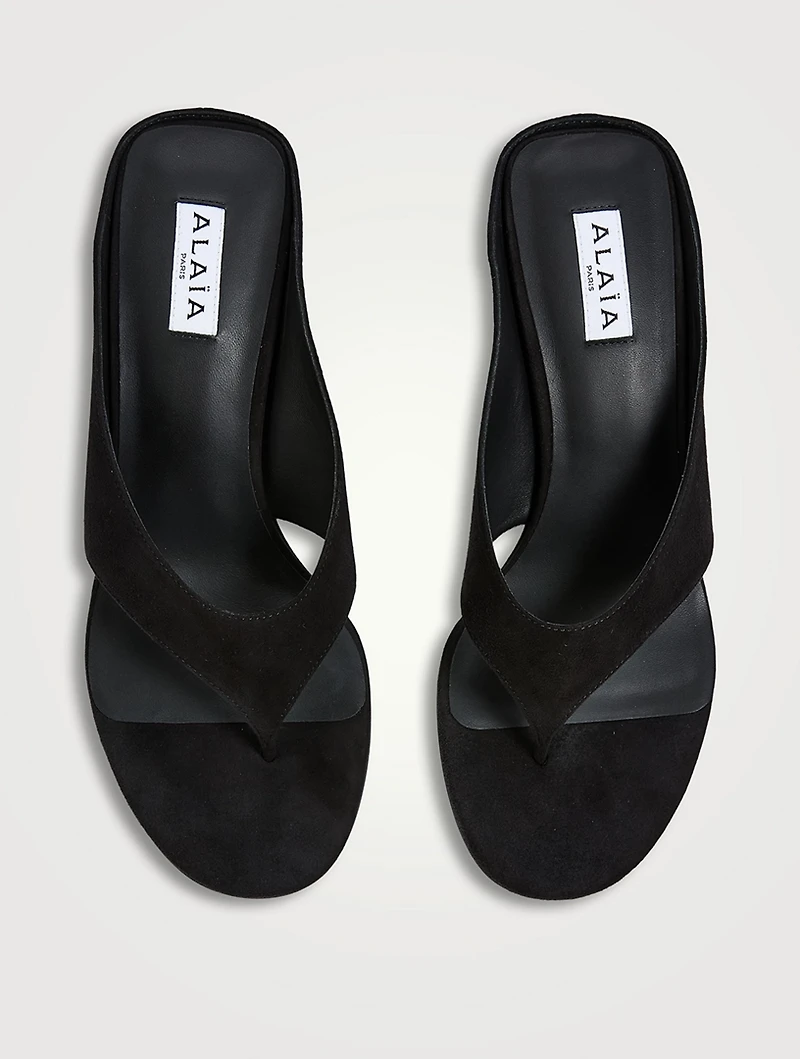 Cube Suede Wedge Thong Mules
