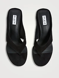 Cube Suede Wedge Thong Mules