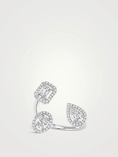 My Twin 18K White Gold Trilogy Ring With Diamonds