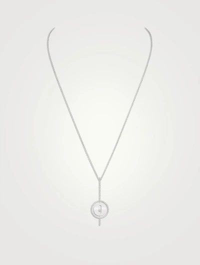 Lucky Move 18K White Gold Arrow Necklace With Diamonds