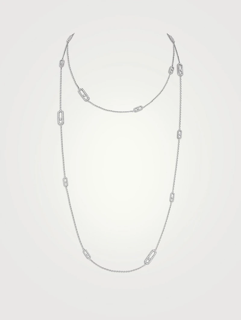 Move Uno 18K White Gold Long Necklace With Diamonds