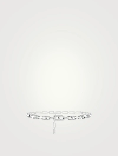 Move Link 18K White Gold Multi Choker Necklace With Diamonds
