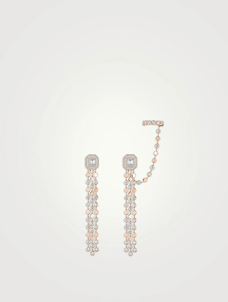 D-Vibes 18K Rose Gold Multi-Row Earrings With Diamonds
