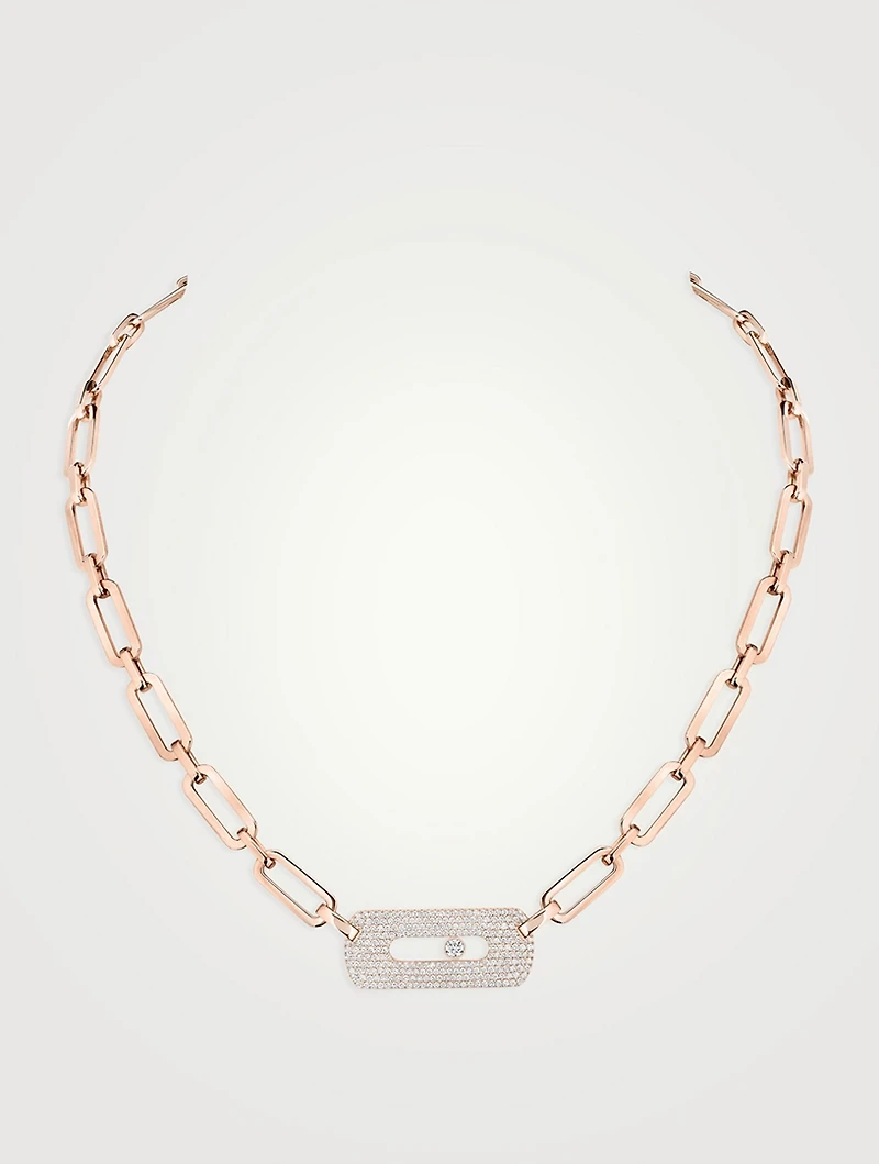 XL Move Link 18K Rose Gold Chain Necklace With Pavé Diamonds