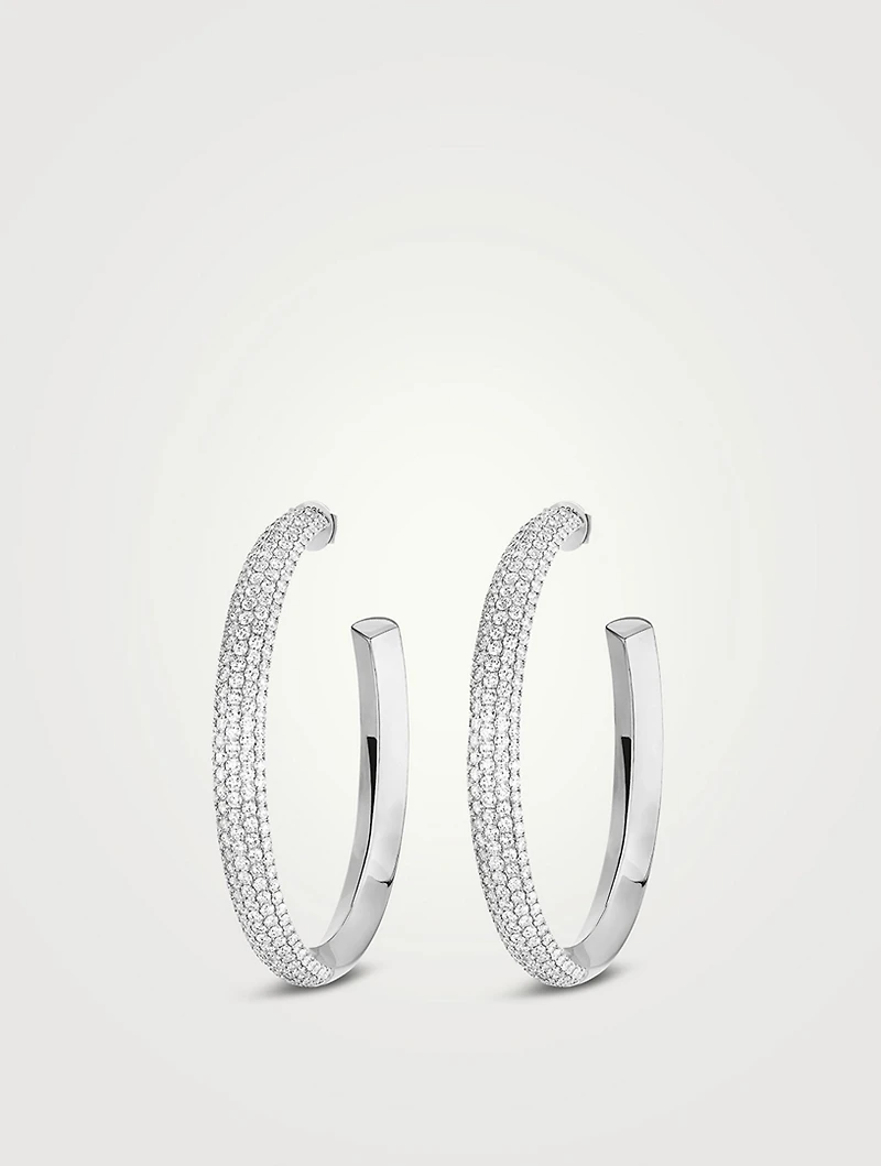 Divine Enigma 18K White Gold Hoop Earrings With Diamonds