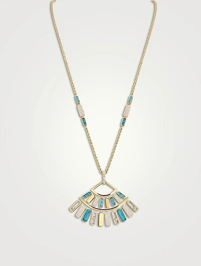 Imperial Move 18K Gold Long Necklace With Turquoise And Diamonds