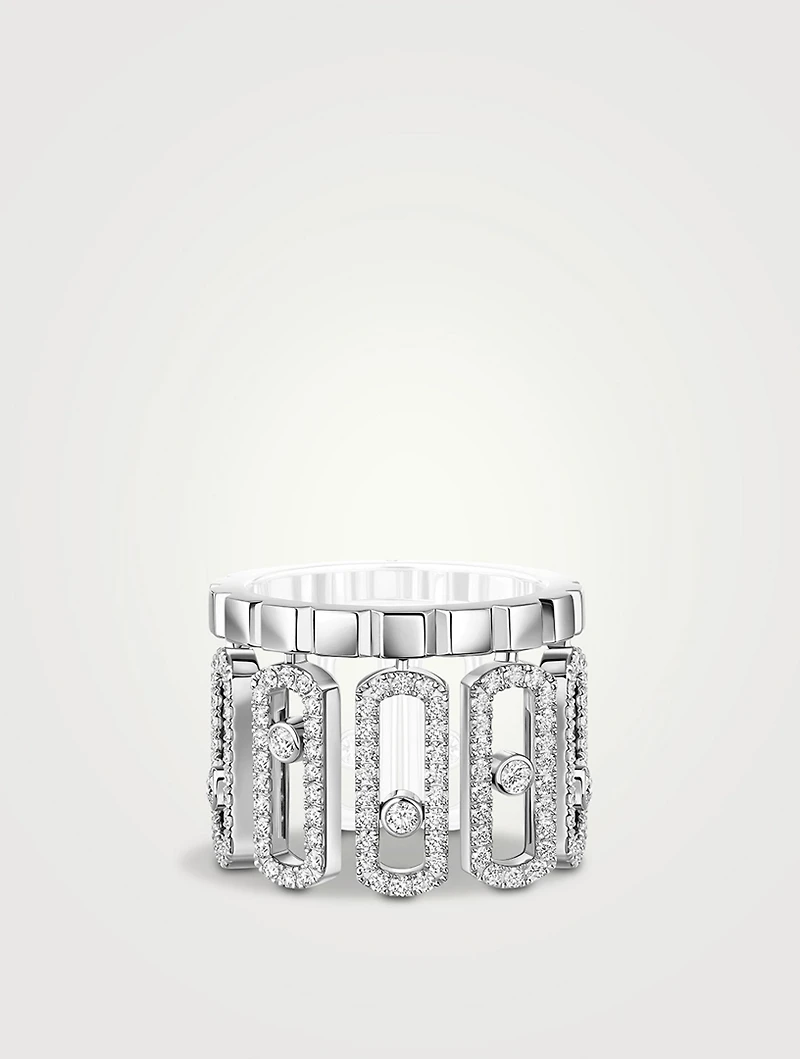Move Iconica 18K White Gold Ring With Pavé Diamonds