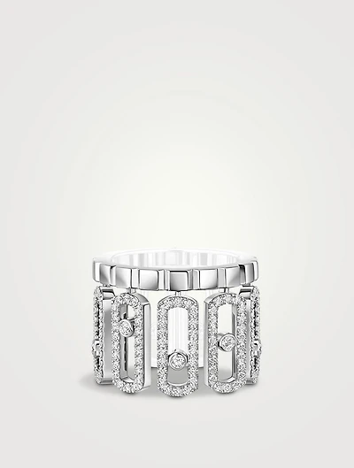 Move Iconica 18K White Gold Ring With Pavé Diamonds