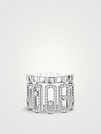 Move Iconica 18K White Gold Ring With Pavé Diamonds