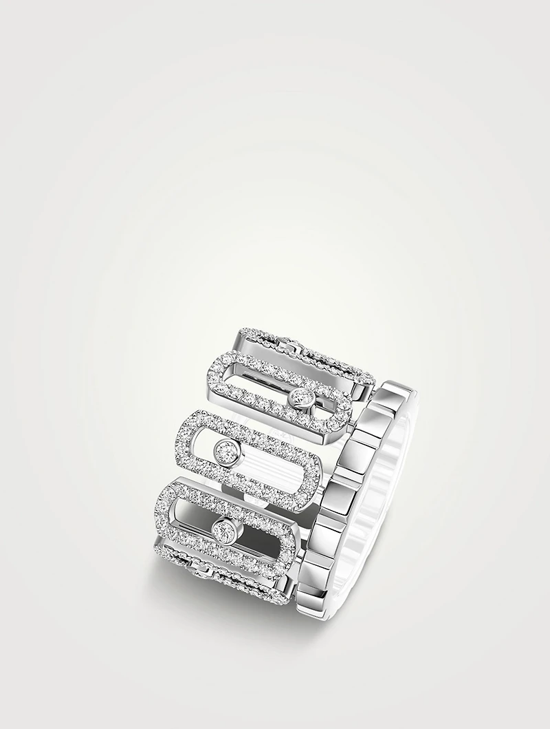 Move Iconica 18K White Gold Ring With Pavé Diamonds
