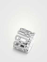 Move Iconica 18K White Gold Ring With Pavé Diamonds