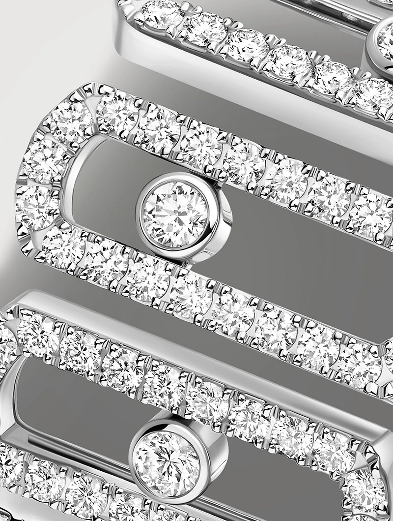 Move Iconica 18K White Gold Ring With Pavé Diamonds