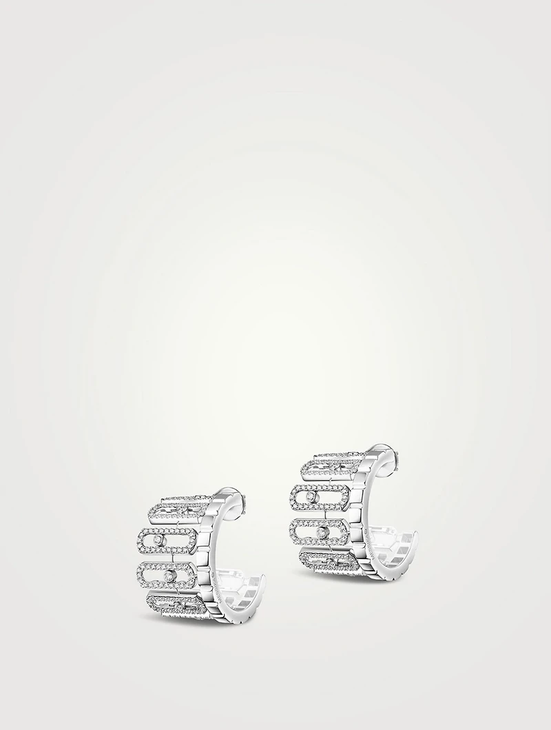 Move Iconica 18K White Gold Earrings With Pavé Diamonds