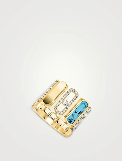 Imperial Move 18K Gold Ring With Turquoise And Diamonds