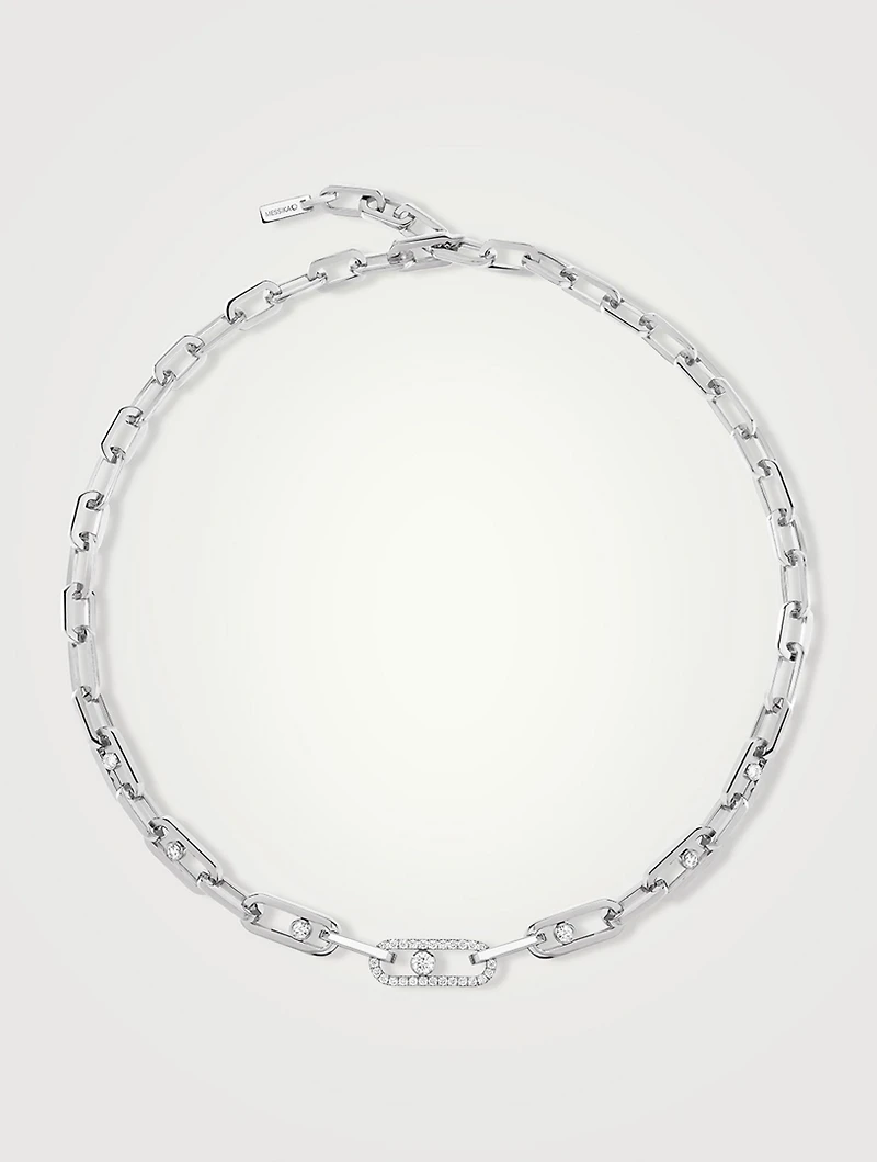 Move Link 18K White Gold Chain Necklace With Diamonds