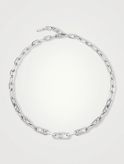 Move Link 18K White Gold Chain Necklace With Diamonds