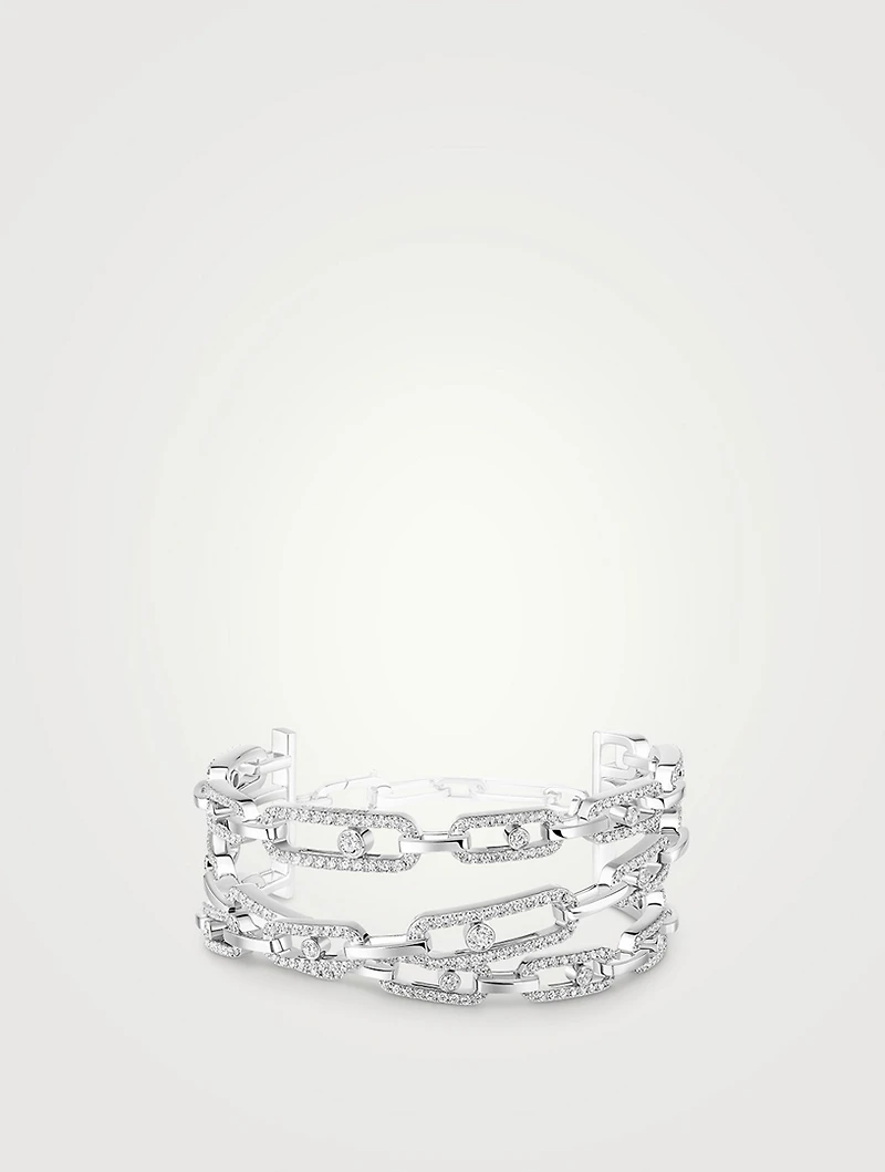 Move Link 18K White Gold 3-Row Cuff Bracelet With Diamonds