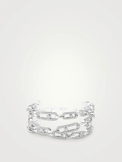 Move Link 18K White Gold 3-Row Cuff Bracelet With Diamonds