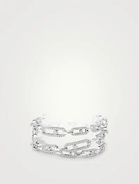 Move Link 18K White Gold 3-Row Cuff Bracelet With Diamonds