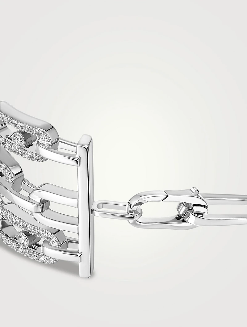 Move Link 18K White Gold 3-Row Cuff Bracelet With Diamonds