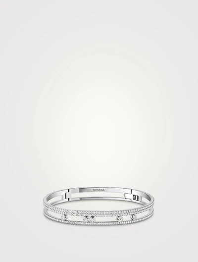 Move Romane 18K White Gold Bangle Bracelet With Pavé Diamonds
