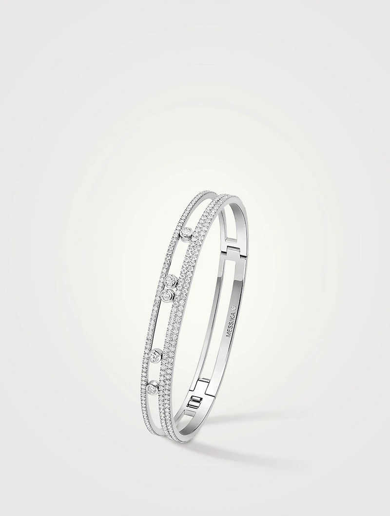 Move Romane 18K White Gold Bangle Bracelet With Pavé Diamonds