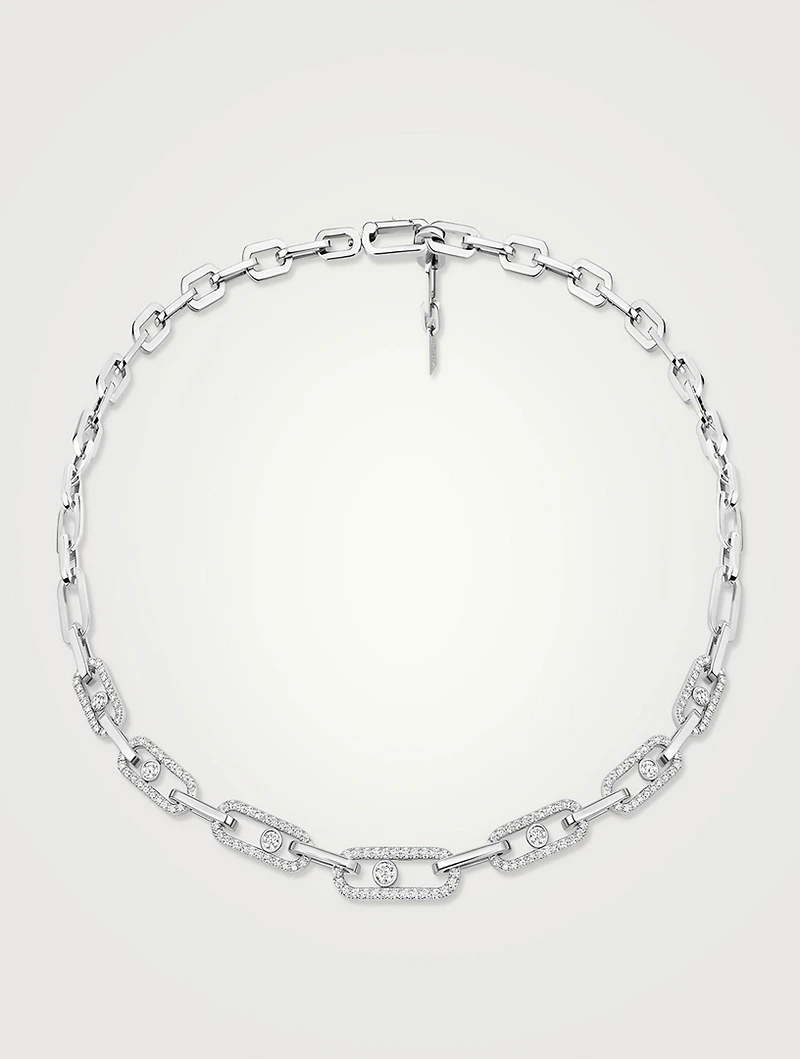 Move Link 18K White Gold Necklace With Pavé Diamonds