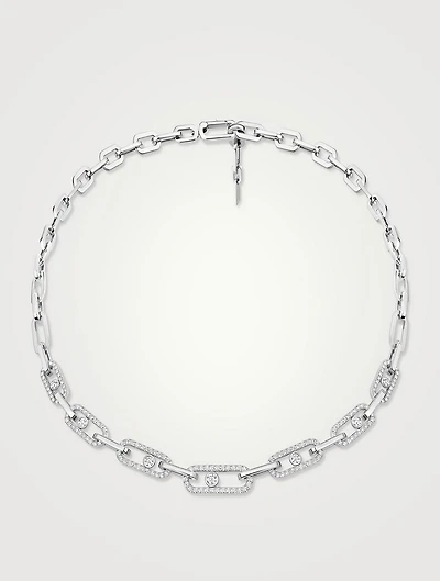 Move Link 18K White Gold Necklace With Pavé Diamonds