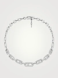 Move Link 18K White Gold Necklace With Pavé Diamonds