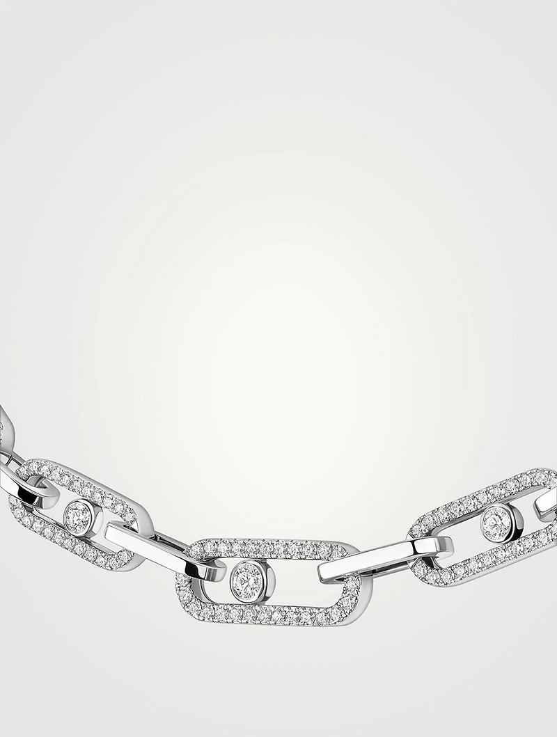Move Link 18K White Gold Necklace With Pavé Diamonds