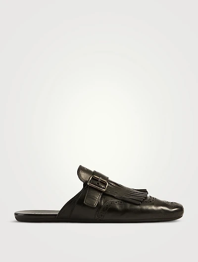 Shuffle Fringed Leather Mules
