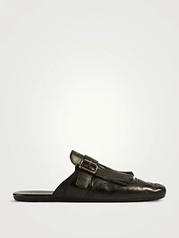 Shuffle Fringed Leather Mules