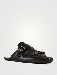 Shuffle Fringed Leather Mules