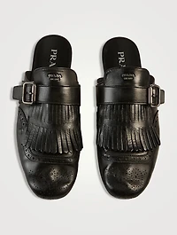 Shuffle Fringed Leather Mules