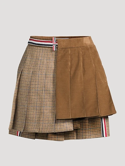 Mixed-Media Pleated Mini Skirt