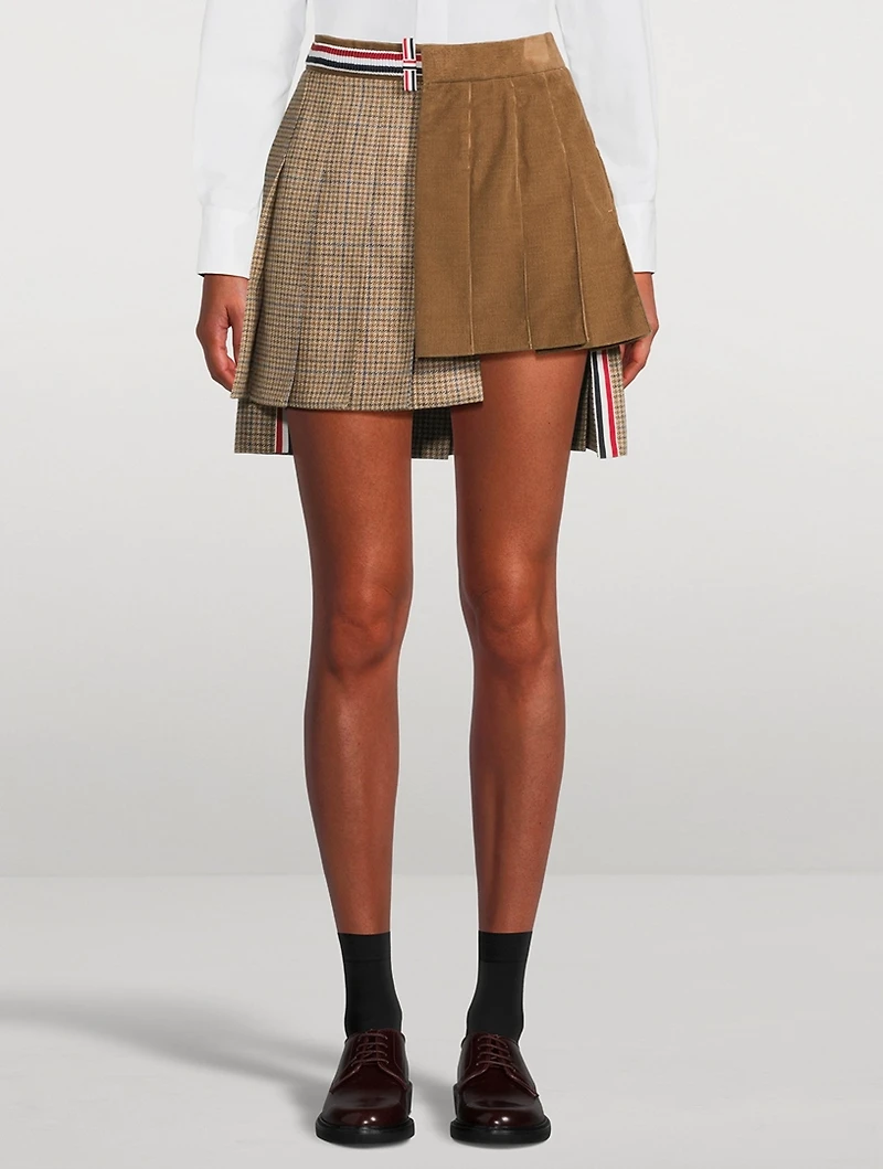 Mixed-Media Pleated Mini Skirt