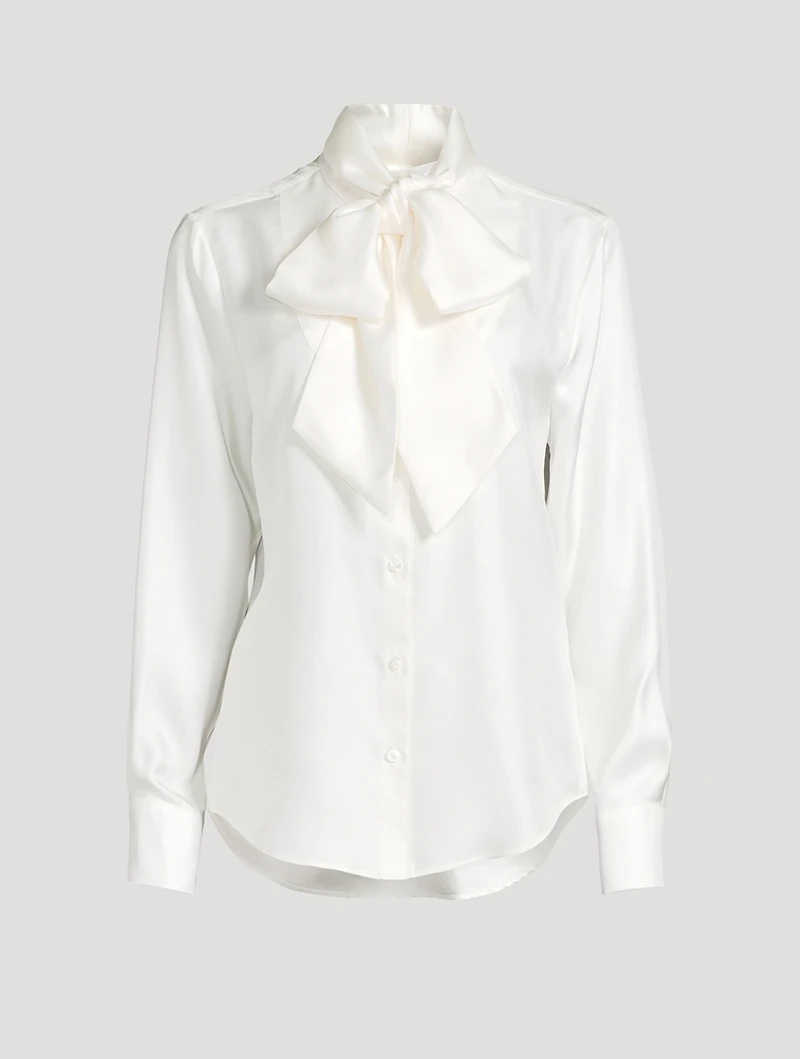Silk Twill Bow-Collar Shirt