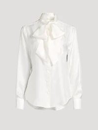 Silk Twill Bow-Collar Shirt