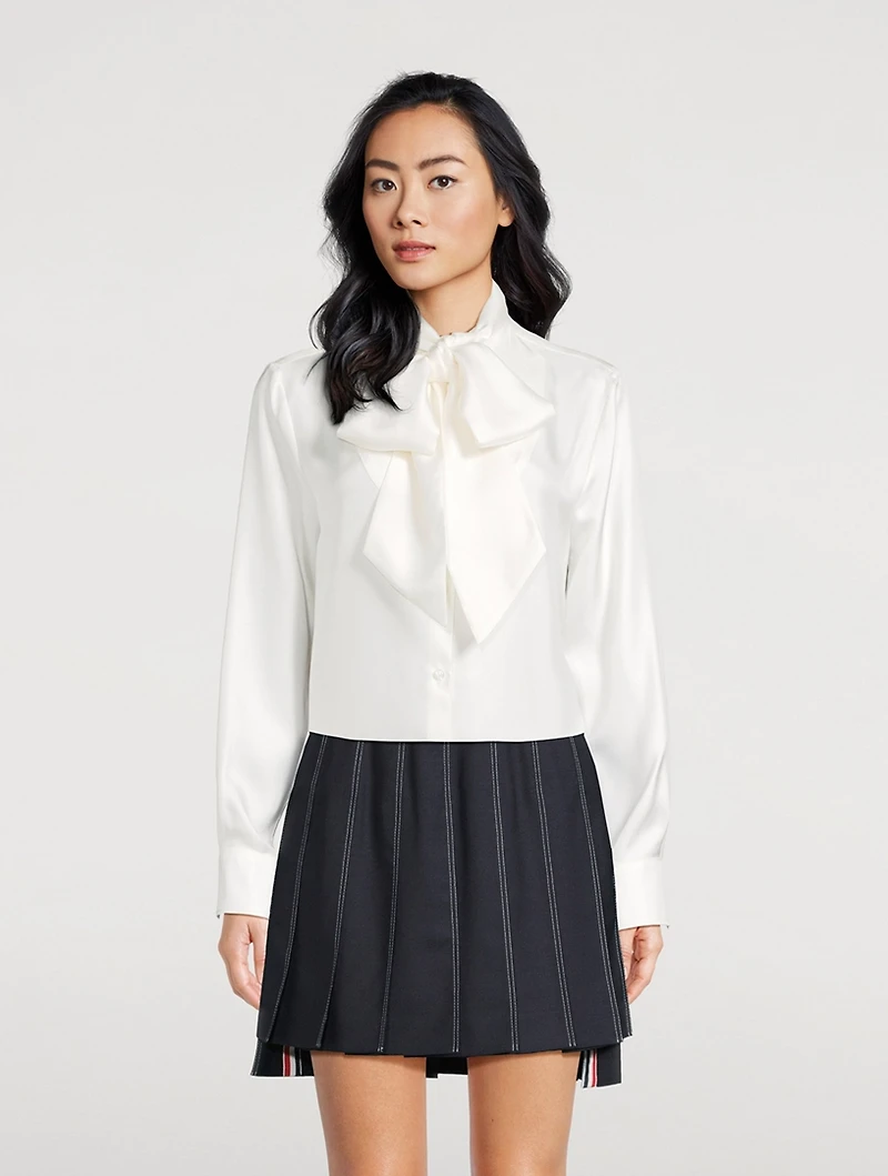 Silk Twill Bow-Collar Shirt